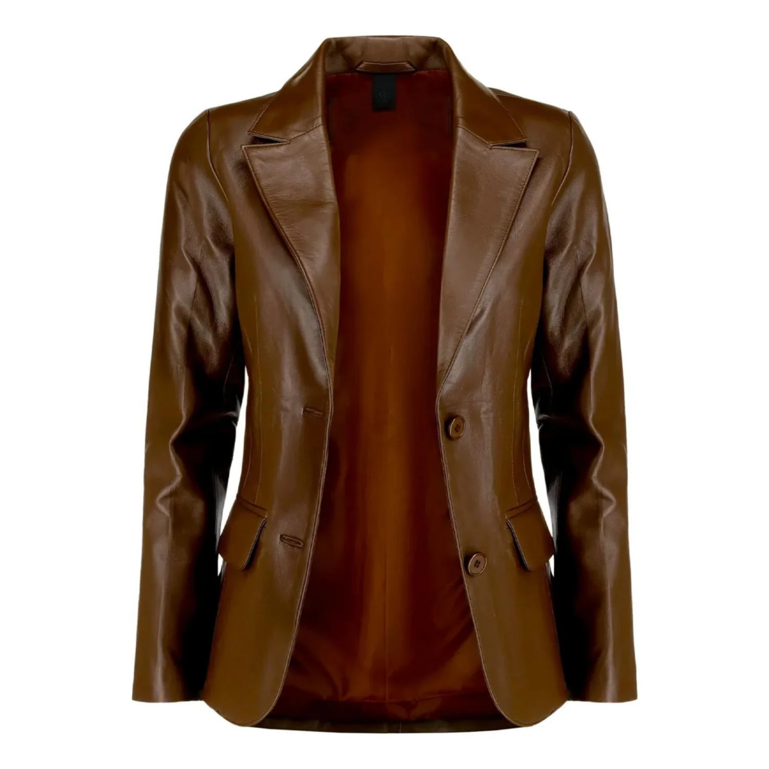 Kailynn Womens Lapel Collar Leather Brown Blazer - Image 2