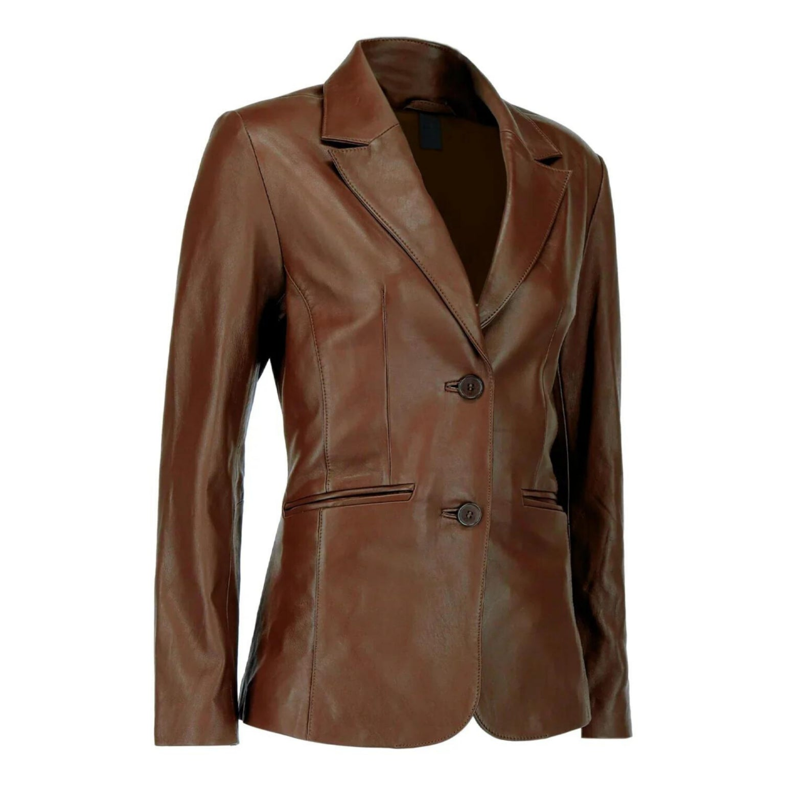 Kailynn Womens Lapel Collar Leather Brown Blazer - Image 3