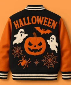 Pumpkin Ghost Spooky Halloween Varsity Jacket
