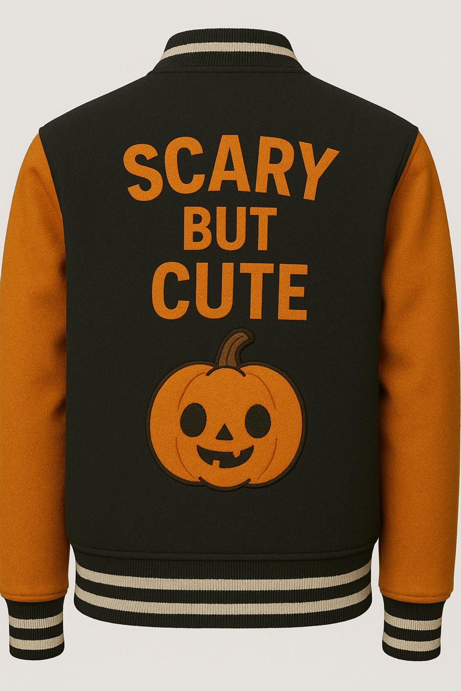 Scary But Cute Pumpkin Halloween Letterman Jacket
