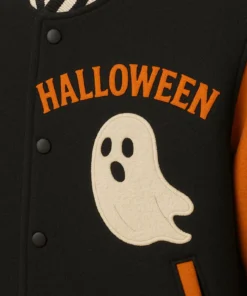 Alternative view of Pumpkin Ghost Spooky Halloween Varsity Jacket