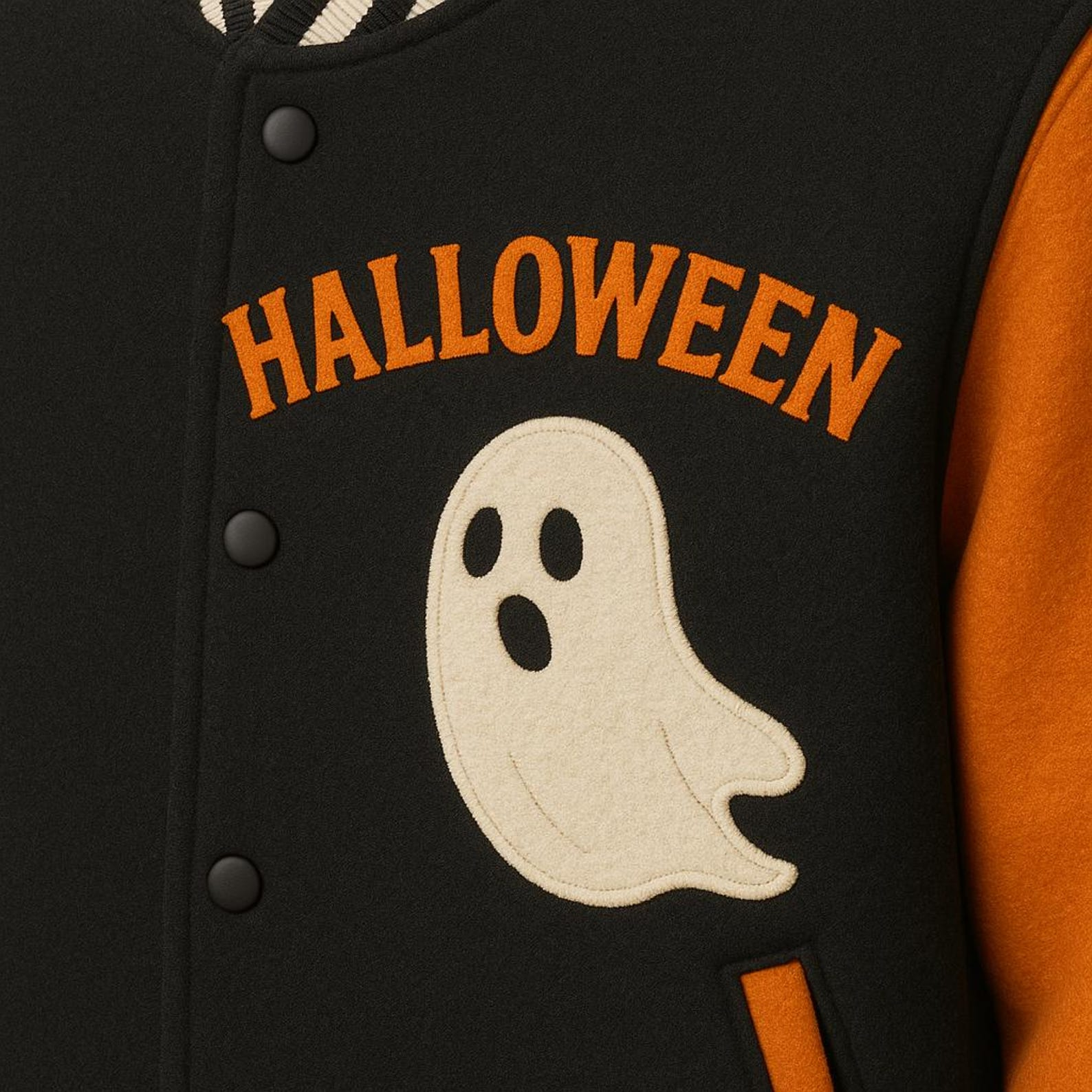 Pumpkin Ghost Spooky Halloween Varsity Jacket - Image 2