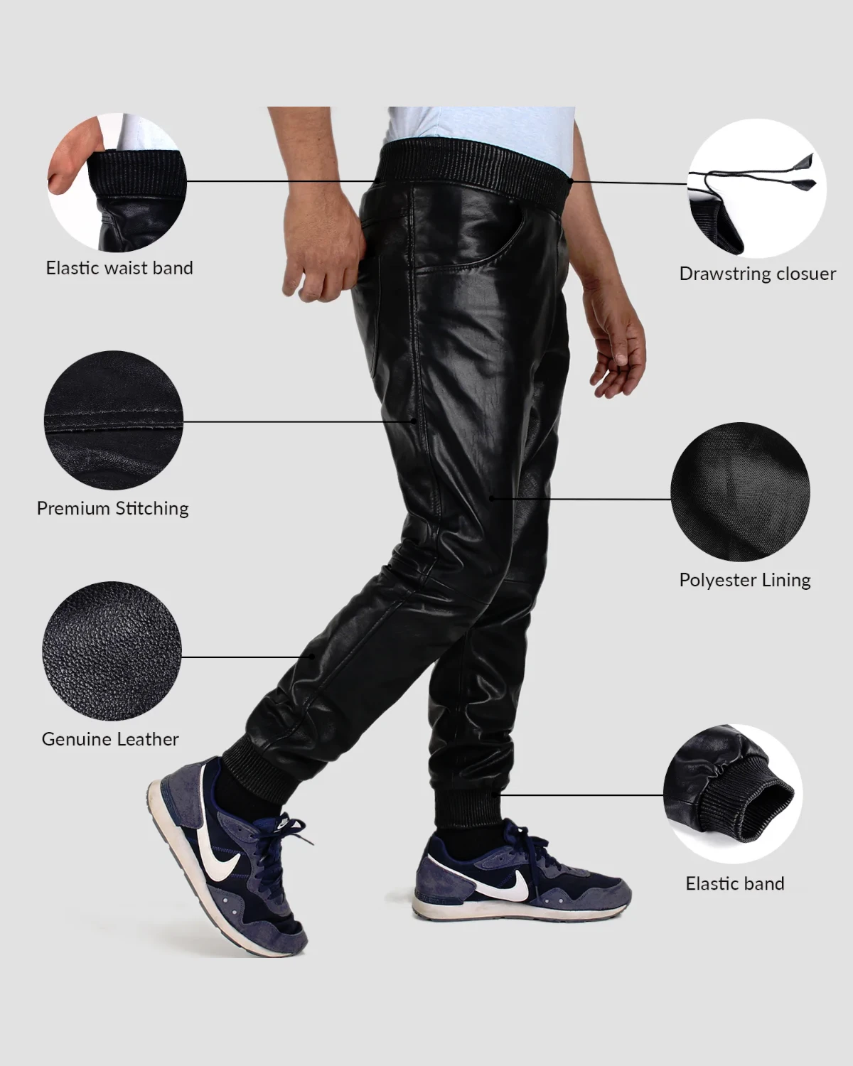 Delara Mens Black Leather Pants - Image 3