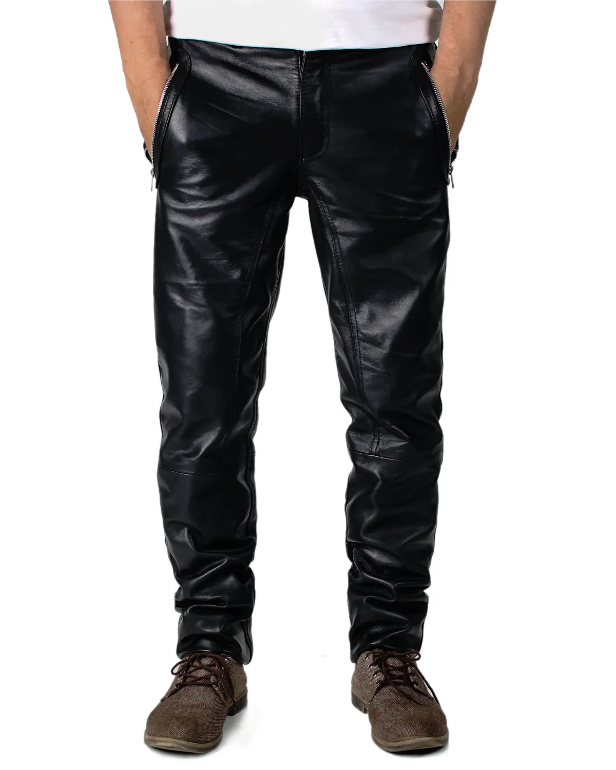 Veyron Mens Black Leather Pants
